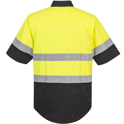 E067 Two Tone Short Sleeve ANSI Work Shirt Yellow/Black, Xx-Large