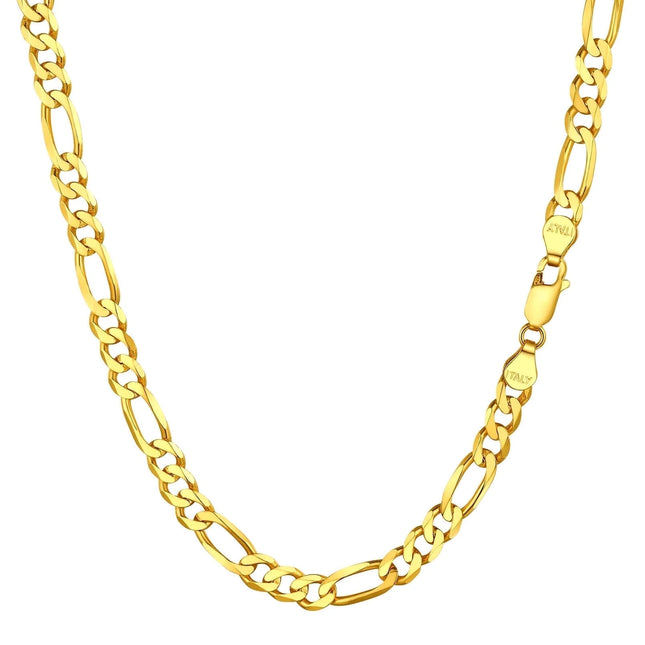 14K Gold Plated Italian 5MM Cut Figaro Necklace for Women Men, 925 Silver, Classic Style, Daily Wear, Valentine'S Day Birthday Party Gift (With Gift Box)