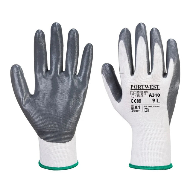 A310 Nitrile Work Gloves Flexible Grip Gray/White, Medium-KarWorkwear