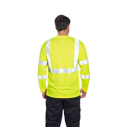 S191 Hi-Vis Long Sleeve Pocket T-Shirt Yellow Tall, 5X-Large