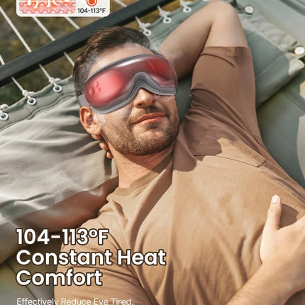 Eye Massager with Heat & Vibration – 5 Massage Modes, Bluetooth Music, Adjustable Headband, USB Rechargeable - Gray