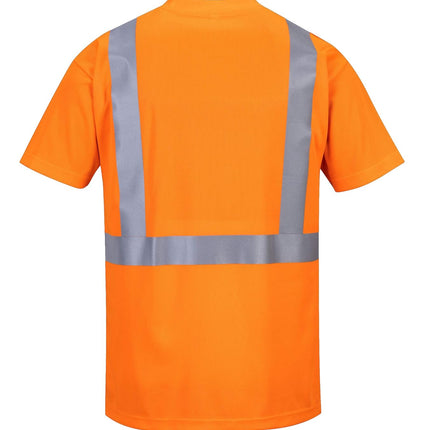 Hi-Vis Pocket T-Shirt Viz Visibility Reflective Safety Work Wear Top ANSI 2, Orange, Small