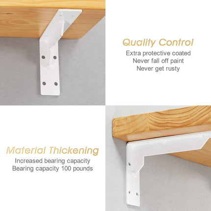 Countertop Support Brackets Heavy Duty, 8" X 6" Max Load 365 Lb 5 Mm Thick Iron Industrial Shelf Brackets, White Metal Farmhouse Wall Mounted Floating L Support for Hanging DIY Open Shelving