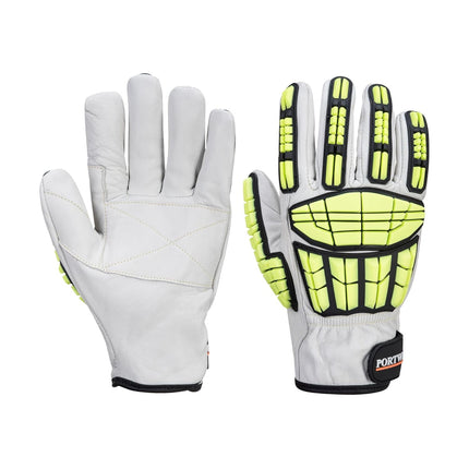 A745 anti Impact Safety Work Gloves - Premium Leather Cut Resistant and Impact Reducing Protective Work Gloves Grey, Medium