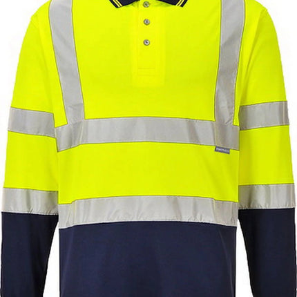 S279 Two-Tone Long Sleeve Polo Shirt Orange/Navy, Large-KarWorkwear