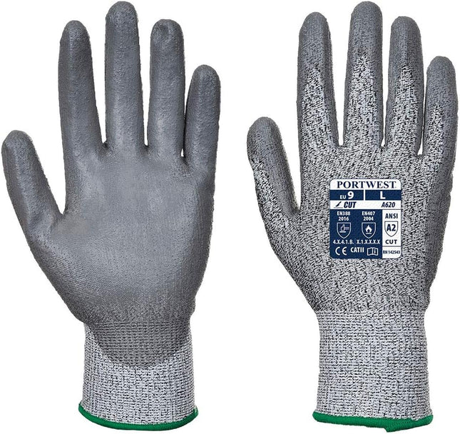 LR Cut PU Palm Glove Safety Work Wear Protective Gloves Resistant Coated ANSI 105, Large