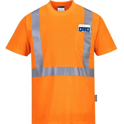 Hi-Vis Pocket T-Shirt Viz Visibility Reflective Safety Work Wear Top ANSI 2, Orange, Small