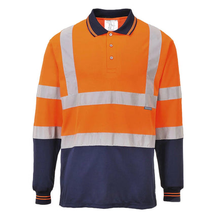 S279 Two-Tone Long Sleeve Polo Shirt Orange/Navy, Medium-KarWorkwear