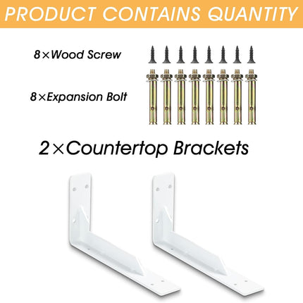 Countertop Support Brackets Heavy Duty, 8" X 6" Max Load 365 Lb 5 Mm Thick Iron Industrial Shelf Brackets, White Metal Farmhouse Wall Mounted Floating L Support for Hanging DIY Open Shelving