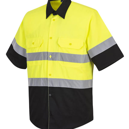 E067 Two Tone Short Sleeve ANSI Work Shirt Yellow/Black, X-Large