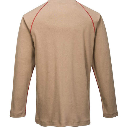 FR01 Mens Flame Resistant Bizflame Long Sleeved Crew Neck T Shirt ASTM, Khaki, X Large