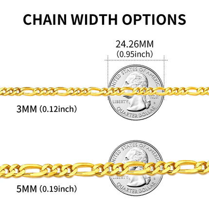 14K Gold Plated Italian 5MM Cut Figaro Necklace for Women Men, 925 Silver, Classic Style, Daily Wear, Valentine'S Day Birthday Party Gift (With Gift Box)