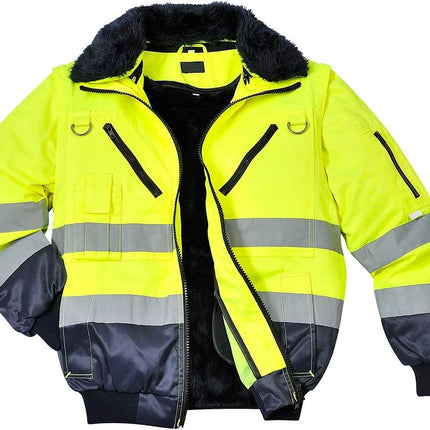 Hi-Vis Pilot Jacket Visibility Reflective Safety Protective Work Wear Coat ANSI 3, Yellownavy, Large