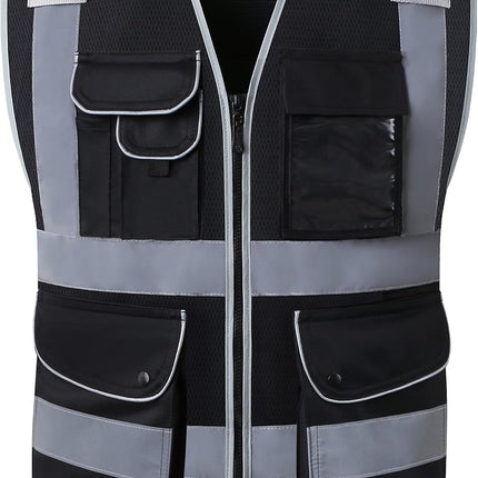 9 Pockets Class 2 High Visibility Zipper Front Safety Vest with Reflective Strips, Meets ANSI/ISEA Standards (Large, 150-Pink)