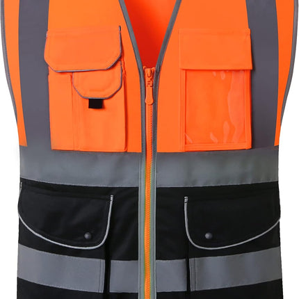 9 Pockets Class 2 High Visibility Zipper Front Safety Vest with Reflective Strips, Meets ANSI/ISEA Standards (Large, 150-Pink)