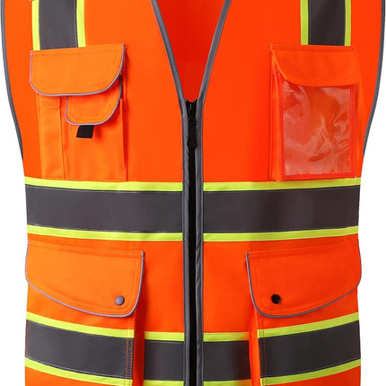 9 Pockets Class 2 High Visibility Zipper Front Safety Vest with Reflective Strips, Meets ANSI/ISEA Standards (Large, 150-Pink)