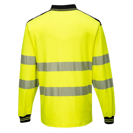 T184 PW3 Hi-Vis Long Sleeve Polo Safety Shirt Yellow/Black, Medium