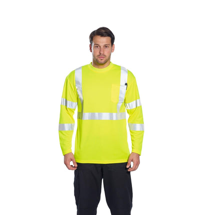 S191 Hi-Vis Long Sleeve Pocket T-Shirt Yellow Tall, 5X-Large