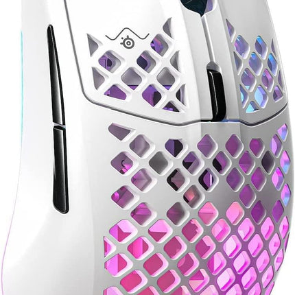 Aerox 3 Wireless - Holey RGB Gaming Mouse - Ultra-Lightweight Water Resistant Design - 18K DPI Truemove Air Optical Sensor -Snow