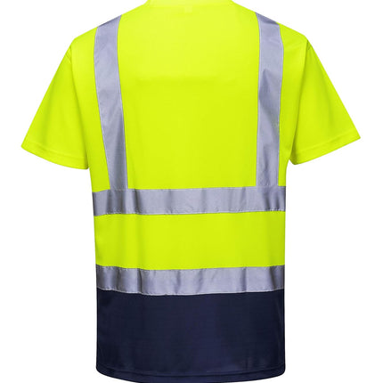 S378 Hi Vis 2 Tone Reflective Short Sleeve Safety Work T Shirt ANSI, Yellownavy, 6XL