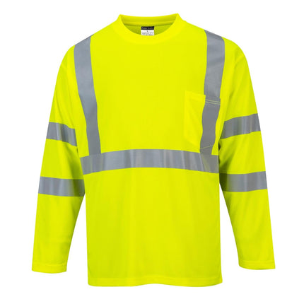 S191 Hi-Vis Long Sleeve Pocket T-Shirt Yellow Tall, 5X-Large