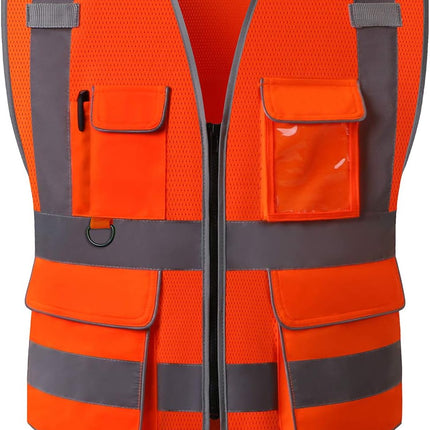 Surveyor Safety Vest Reflective for Men, Class 2 Mesh Safety Vests Reflective with Pockets and Zipper,High Visibility Construction Work Surveyor Vest