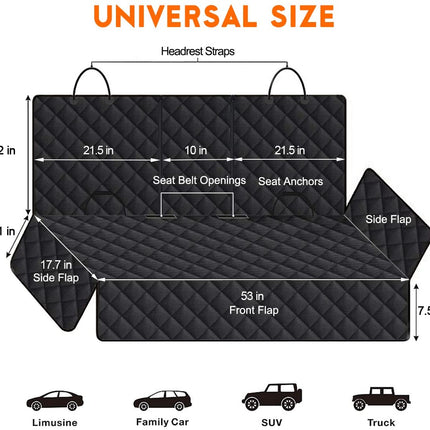 Dog Car Seat Cover, Back Seat Cover for Dogs Pet Car Seat Protector Waterproof Bench Car Seat Cover, Non-Slip Reat Seat Cover Fits Middle Armrest for Most Cars Trucks Suvs - Black