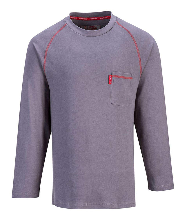 FR01 Mens Flame Resistant Bizflame Long Sleeved Crew Neck T Shirt ASTM, Gray, XXXL