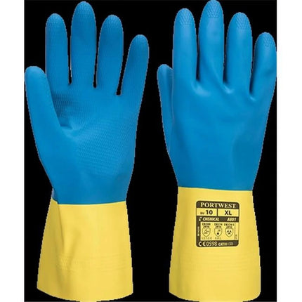 A801 Double Dipped Latex Gauntlet Yellow/Blue, Large-KarWorkwear