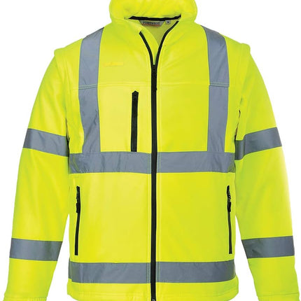 Hi-Vis Softshell Jacket Visibility Reflective Safety Work Wear Water Repellent ANSI 3, Yellow, Large