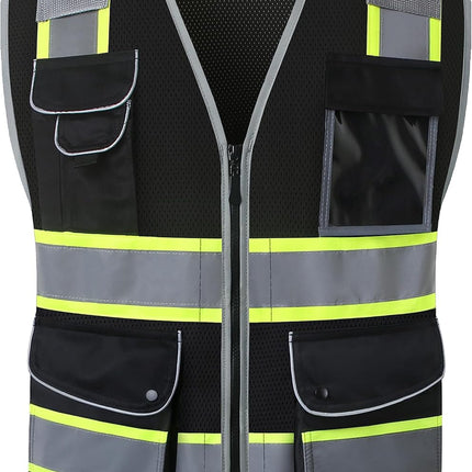 9 Pockets Class 2 High Visibility Zipper Front Safety Vest with Reflective Strips, Meets ANSI/ISEA Standards (Large, 150-Pink)