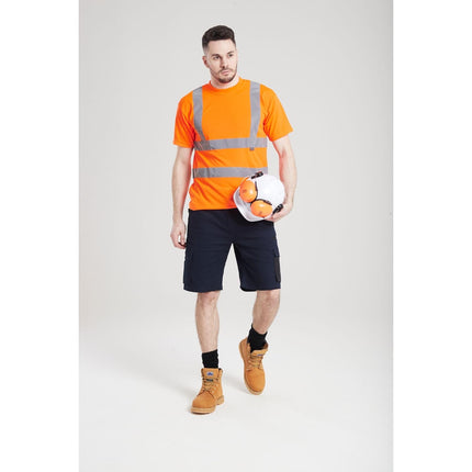 Hi-Vis T-Shirt RIS Viz Visibility Reflective Safety Work Wear Top ANSI 2, Large Orange
