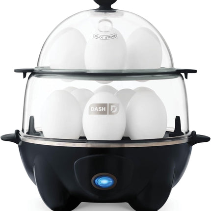 Deluxe Rapid Egg Cooker for Hard Boiled, Poached, Scrambled Eggs, Omelets, Steamed Vegetables, Dumplings & More, 12 Capacity, with Auto Shut off Feature - Black