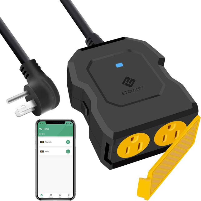 ESO15-TB Outdoor Smart Plug Wifi Outlet with 2 Sockets, Works with Alexa & Google Home, Wireless Remote Control, Energy Monitoring & Timer Function, Waterproof, FCC and ETL Listed, Black