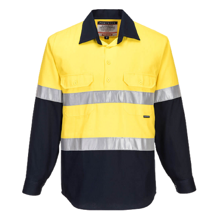 Portwest Hi-Vis Two Tone Regular Weight Long Sleeve Closed Front Shirt Tape MC10-KarWorkwear