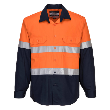 Portwest Flame Resistant Shirt Hi-Vis Work Long Sleeve Closed Front Taped MF101-KarWorkwear