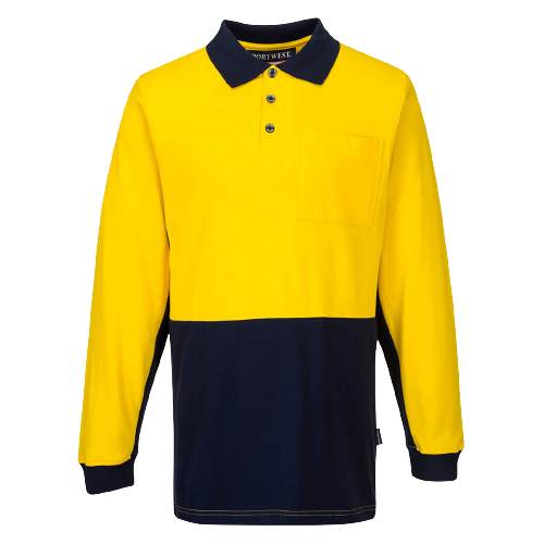 Portwest Long Sleeve Cotton Pique Polo 2 Tone Collared Breathable Shirt MD619-KarWorkwear