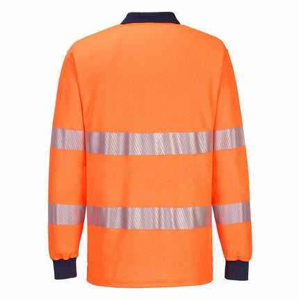 Portwest Mens Long Sleeve PW3 Hi-Vis Polo Shirt  Reflective Safety Workwear T186-KarWorkwear