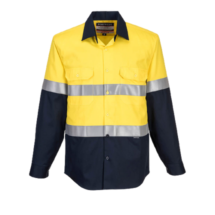 Portwest Flame Resistant Shirt Hi-Vis Work Long Sleeve Closed Front Taped MF101-KarWorkwear