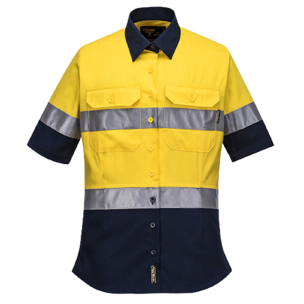 Portwest Ladies 2 Tone Regular Weight Short Sleeve Shirt with Tape Hi Vis ML109-KarWorkwear
