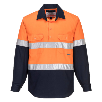 Portwest Hi-Vis Two Tone Regular Weight Long Sleeve Closed Front Shirt Tape MC10-KarWorkwear