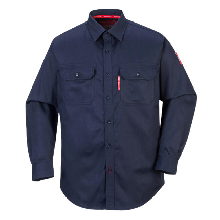 Portwest Bizflame 88/12 Shirt Navy Collared Button Flap Closure Long Sleeve FR89-KarWorkwear