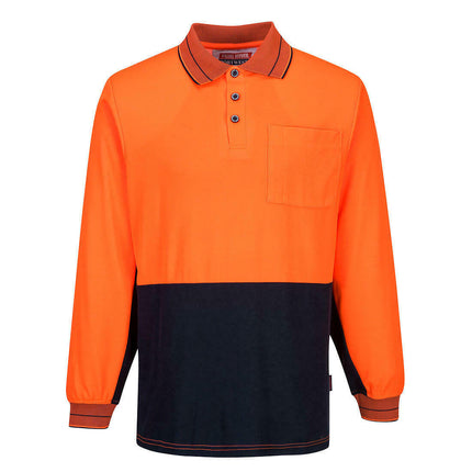 Portwest Mens Hi-Vis Prime Mover Cotton Long Sleeve Work Polo Shirt 2 Tone MP213-KarWorkwear