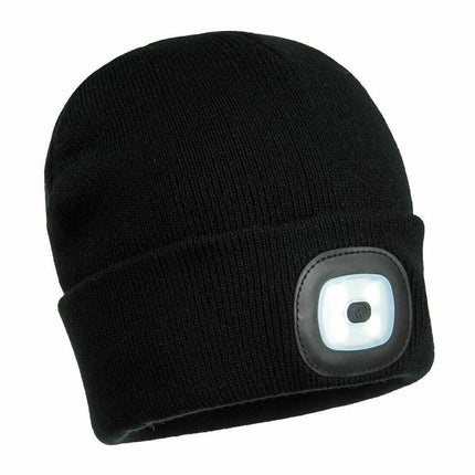 Portwest Mens Beanie Hat LED Head Light USB Rechargeable Warm Work Comfort B029-KarWorkwear