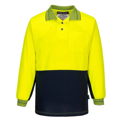 Portwest Mens Hi-Vis Prime Mover Cotton Long Sleeve Work Polo Shirt 2 Tone MP213-KarWorkwear