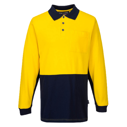 Portwest Long Sleeve Cotton Pique Polo 2 Tone Collared Breathable Shirt MD619-KarWorkwear