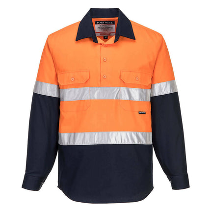Portwest Mens Prime Mover Hi-Vis Work Shirt Long Sleeve Closed Front Taped MC101-KarWorkwear
