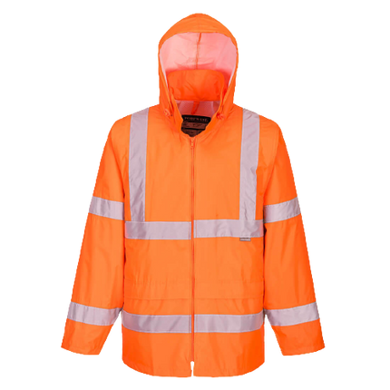 Portwest Mens Hi-Vis Rain Jacket Reflective Taped Hood Work Safety Comfy H440-KarWorkwear