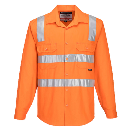 Portwest Hi-Vis Regular Weight Long Sleeve Shirt with Tape over Shoulder MS191-KarWorkwear