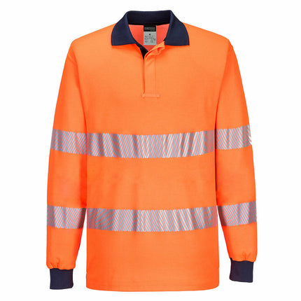 Portwest Mens Long Sleeve PW3 Hi-Vis Polo Shirt  Reflective Safety Workwear T186-KarWorkwear